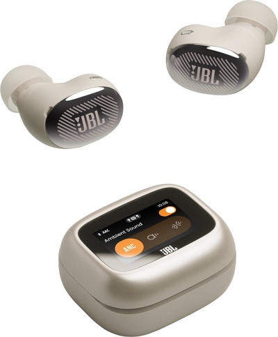 JBL Live Buds 4 – Draadloze Oortjes met Noise Cancelling – Smart Case met Touchscreen - Earbuds Bluetooth – 40 uur – Waterdicht – IP55 - Champagne/Beige
