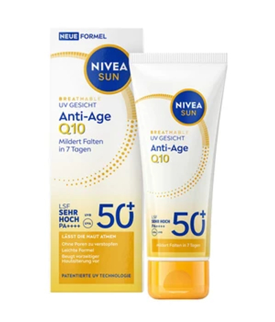 NIVEA SUN Breathable UV gezicht Anti-Age Q10 SPF 50+ Zonnecrème 40 ml