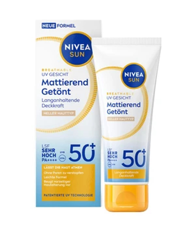 NIVEA SUN Breathable UV matterende getinte gezichtszonnecrème lichte huidtype SPF 50+ Zonnecrème 40 ml