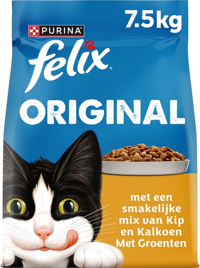 Felix Original - Katten droogvoer - Kip & Kalkoen - 7,5kg kattenbrokken