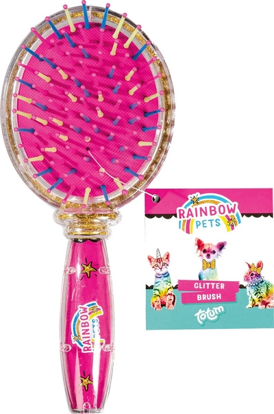 Totum Haarborstel Rainbow Pets - 21 X 8 X 4 Cm Roze/goud - met bewegende glitters - schoencadeau Sinterklaas