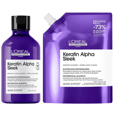 L'Oréal Professionnel Keratin Alpha Sleek Shampoo Refill Set - 300+500ml