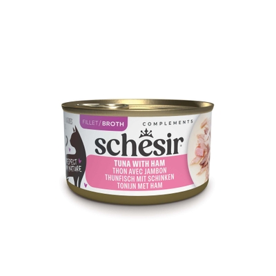 12x 70g Schesir Complements in Brühe Thunfisch mit Schinken Katzenfutter nass - natvoer katten
