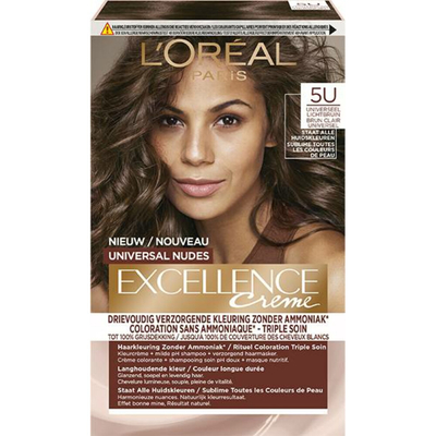 2x L'Oréal Excellence Crème Universal Nudes Permanente Haarkleuring 5U Universeel Lichtbruin
