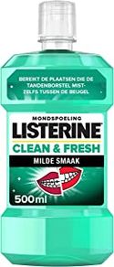 LISTERINE® Clean & Fresh, mondwater met essentiële oliën en fluoride, zonder alcohol, bereikt de plaatsen die de tandenborstel mist ? zelfs tussen de beugel, 500 ml