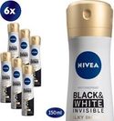NIVEA Black & White Silky Smooth deodorant spray - 6 x 150ml - voordeelverpaking
