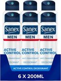 Sanex Men Active Control Deodorant Anti-Transpirant Spray - 6 x 200 ml