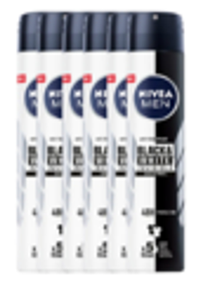 Nivea Men Black & White Invisible Deodorant Spray - 6 x 200 ml