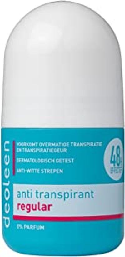 Deoleen Anti-transpirant Regular Roller, voorkomt overmatige transpiratie, dermatologisch getest, bevat 0% parfum, laat geen witte strepen na, 50 ml