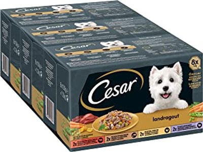 Cesar hondenvoer natvoer landelijke keuken variatie in saus 24 bakjes 3 x 8 x 150 g - natvoer honden