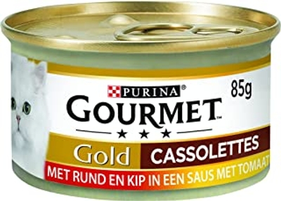 Gourmet Gold Cassolettes Kattenvoer, Natvoer met Rund en Kip in Saus met Tomaat - 24x85g - 24 blikjes; 2,04kg - natvoer katten