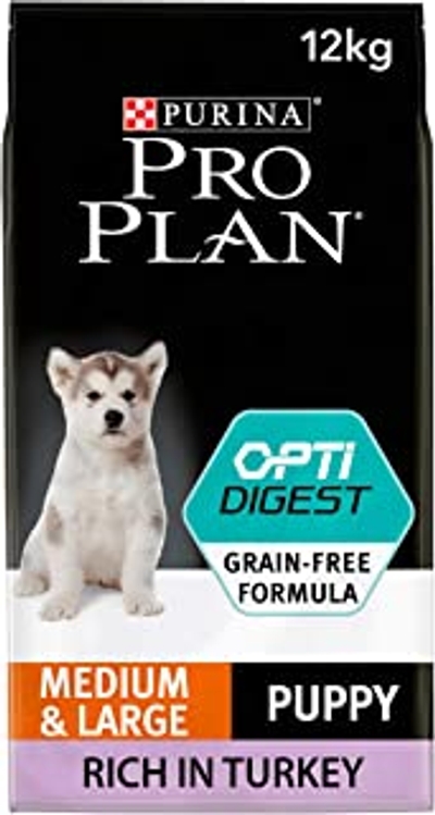 Pro Plan Hond Medium/Large Puppy Sensitive Digestion hondenbrokken Rijk aan Kalkoen - hondenvoer voor puppy's ter ondersteuning van gezonde spijsvertering 12kg, 1 pak - hondenbrokken
