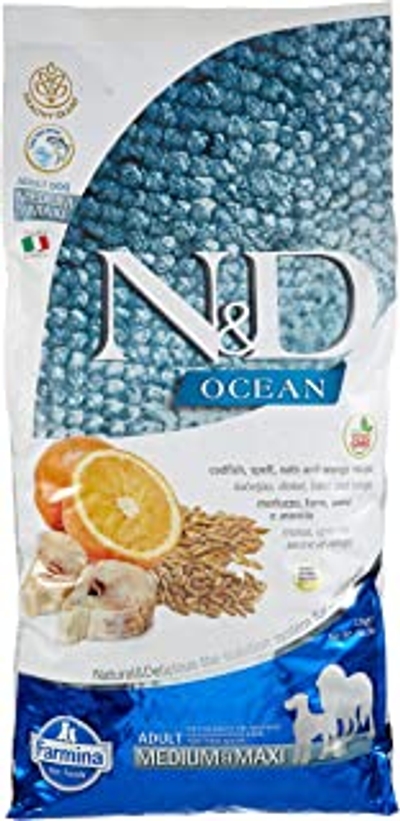 N&D Ocean hondenvoeding Kabeljauw met Spelt medium/maxi 12 kg hondenbrokken