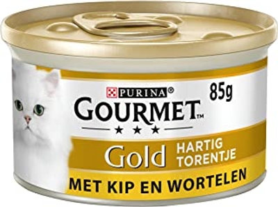 Gourmet Gold Hartig Torentje Kattenvoer, Natvoer met Kip en Wortelen in Saus - 24x85g - 24 blikjes; 2,04kg - natvoer katten