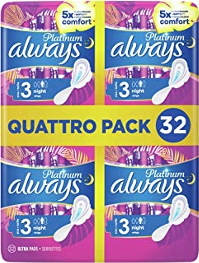 Always Platinum Night Protect maandverband met vleugels - 32 stuks