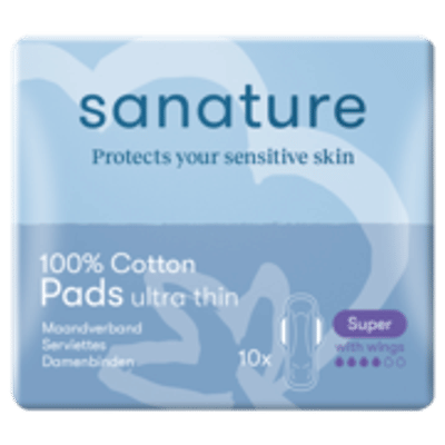 Sanature 100% Katoenen Maandverband Ultra Super met vleugels - 10 stuks