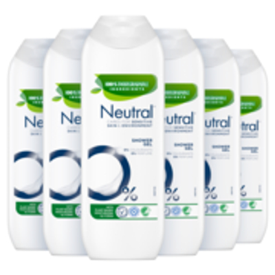 Neutral Douchegel 0% - vrij van parfum en kleurstof, met 100% biologisch afbreekbare ingrediënten - 6 x 250ml - voordeelverpakking