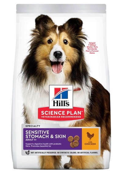 Hill's canine adult sensitive skin & stomach kip hondenvoer 12 kg hondenbrokken