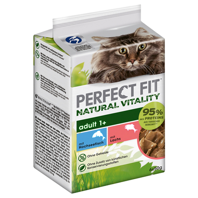 Perfect Fit Natural Vitality Adult 1+ - Diepzeevis met Zalm (36 x 50 g) - natvoer katten