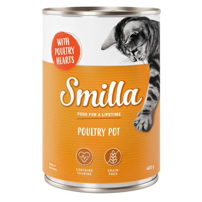 24x400g Gevogelte- en Vispannetje Mals Gevogelte met Gevogelteharten Smilla Kattenvoer - natvoer katten