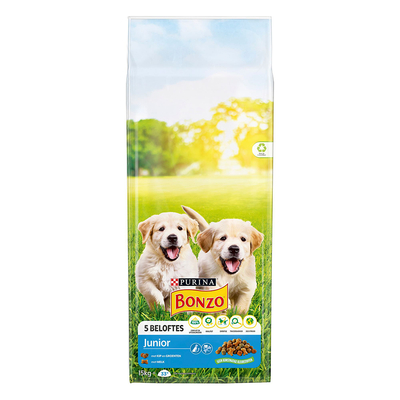 Bonzo Junior met Kip, Groenten en Melk, 2 x 15 kg - hondenbrokken