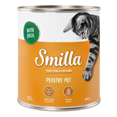 6x800g Gevogeltepannetje Gevogelte met Eend Smilla Kattenvoer - natvoer katten