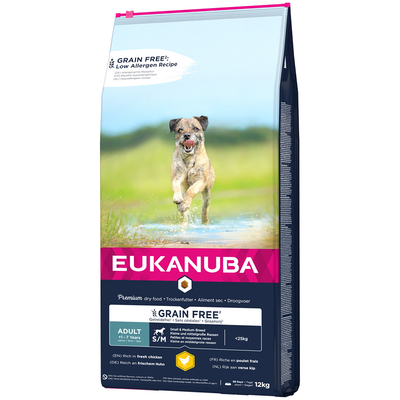 2x12kg Eukanuba Grain Free Adult Small / Medium Breed Kip Hondenvoer droog - hondenbrokken