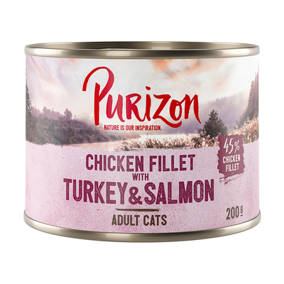 Dubbelpak: Purizon Adult 12 x 200 g Kattenvoer - Kipfilet met Kalkoen & Zalm - natvoer katten