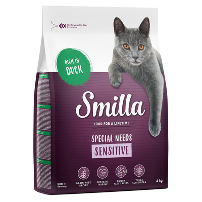 4kg Adult Sensitive Eend Smilla Kattenvoer Graanvrij - kattenbrokken