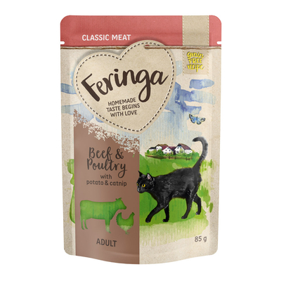 24x85g Maaltijdzakjes Rundvlees & Gevogelte met Aardappel Feringa Kattenvoer - natvoer katten