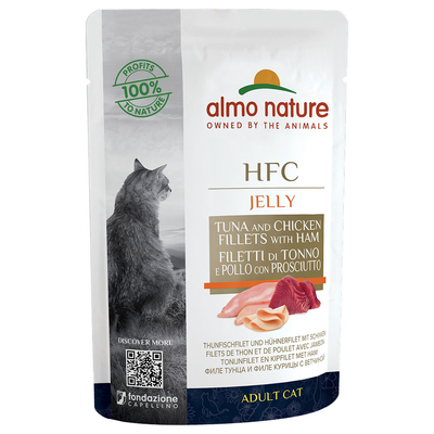 Almo Nature HFC Jelly maaltijdzakjes Kattenvoer 6 x 55 g - Tonijn, kip en ham - natvoer katten