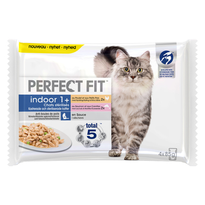 96x85g Sterilised Indoor Adult 1+ Kip/Zalm Perfect Fit Kattenvoer - natvoer katten