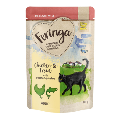 24x85g Forel/Kip met Aardappel Maaltijdzakjes Feringa Kattenvoer - natvoer katten