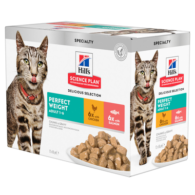 48x85g Adult Perfect Weight Kip & Zalm Hill's Science Plan Kattenvoer - natvoer katten