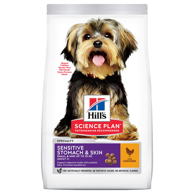 Voordeelpakket: 2 zakken Hill's Science Plan Adult Adult Sensitive Stomach & Skin Small & Mini met Kip (2 x 6 kg) - hondenbrokken