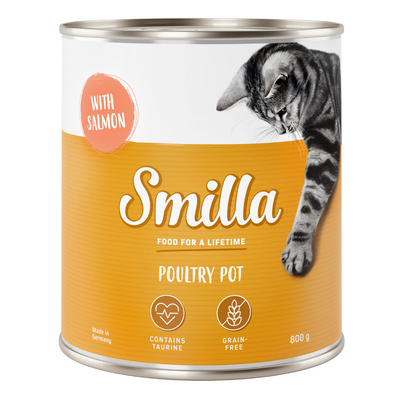 Smilla Gevogeltepannetje Kattenvoer 6 x 800 g - Zacht Gevogelte met Zalm - natvoer katten