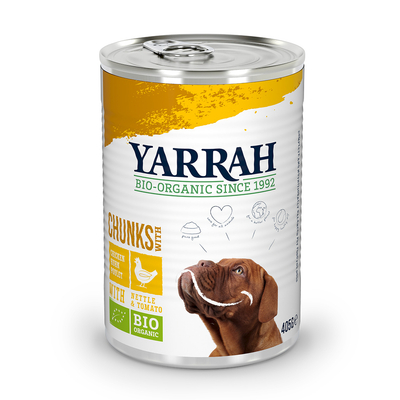 Yarrah Bio Kip met Brandnetel & Tomaten in Saus 12x405g  - natvoer honden