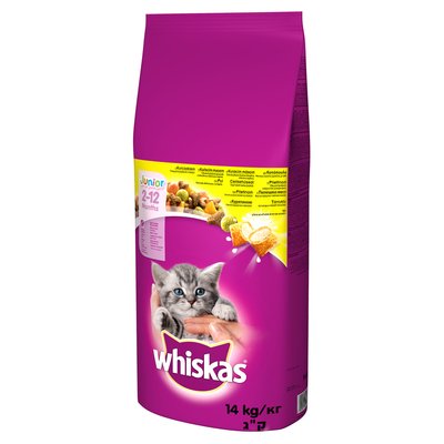 24 + 4 kg gratis! 28 kg Whiskas Kattenvoer - Junior Kip (2 x 14 kg) - kattenbrokken