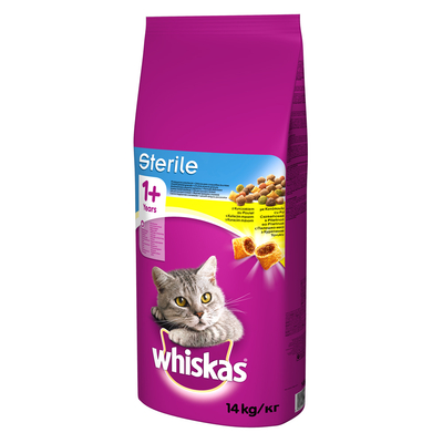24 + 4 kg gratis! 28 kg Whiskas Kattenvoer - 1+ Sterile Kip (2 x 14 kg) - kattenbrokken