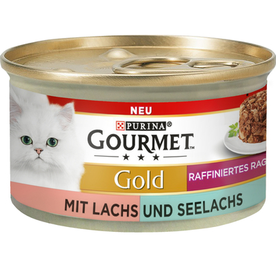 24x85g Gold Hartig Torentje Zalm en Koolvis Duo Gourmet Kattenvoer - natvoer katten