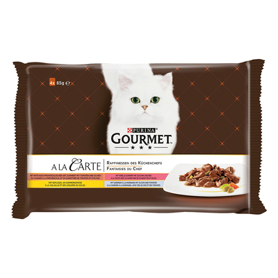 4x85g Eend/Gevogelte/Sardientjes/Forel Gourmet à La Carte Kattenvoer - natvoer katten