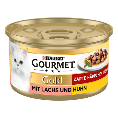 24x85g Gold Fijne Hapjes in Saus Zalm & Kip Gourmet Kattenvoer - natvoer katten