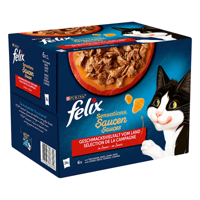 24x85g Smaakvariaties van het land Felix Sensations in Saus Kattenvoer - natvoer katten