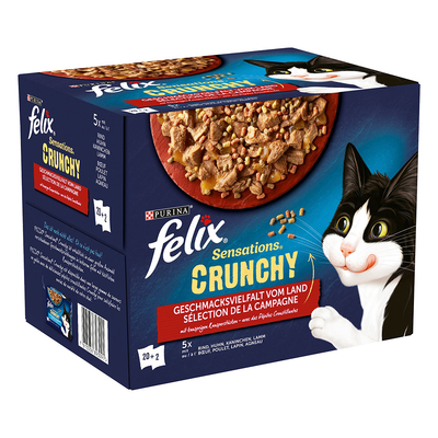 20x85g Felix Sensations met Vlees + 2x40g Crunchy Crumbles Kattenvoer - natvoer katten