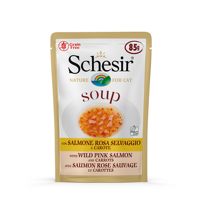 6x85g Zalm/Pompoen Schesir Soup Kattenvoer - natvoer katten