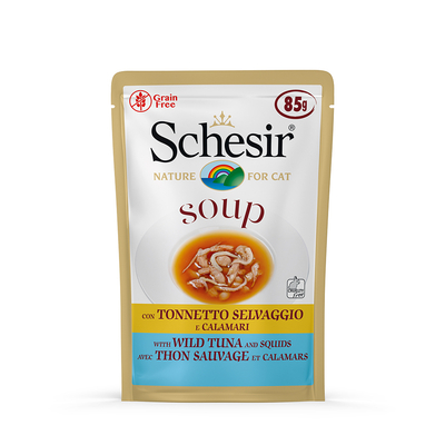 Schesir Cat Soup - 6 x 85 g Wilde Tonijn & Inktvis - natvoer katten