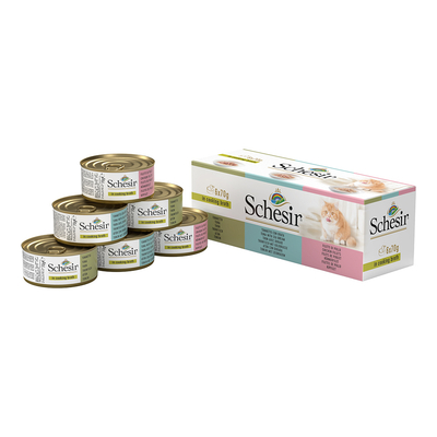 6x70g Gemengd Pakket in Bouillon Blikjes 3 smaken Schesir Kattenvoer - natvoer katten