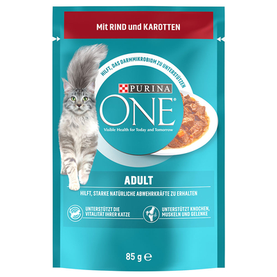 Purina ONE Voordeelpakket 52 x 85 g Kattenvoer - Rund & Wortel  Adult (52 x 85 g) - natvoer katten
