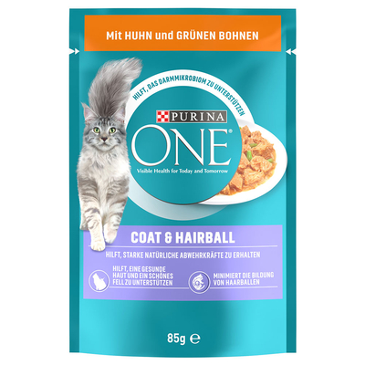 Purina ONE Kattenvoer 13 x 85 g - Coat & Hairball Kip & Sperziebonen (26 x 85 g) - natvoer katten