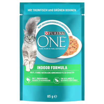 Purina ONE Kattenvoer 13 x 85 g - Indoor Formule Tonijn & Sperziebonen (13 x 85 g) - natvoer katten
